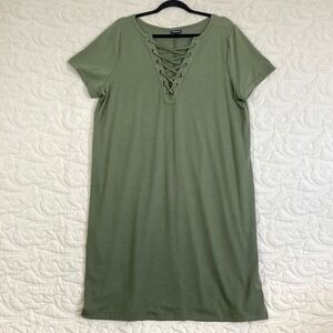 Torrid T-shirt Dress Olive Green Lace Up Neck Super Soft Size 1X or 14/16